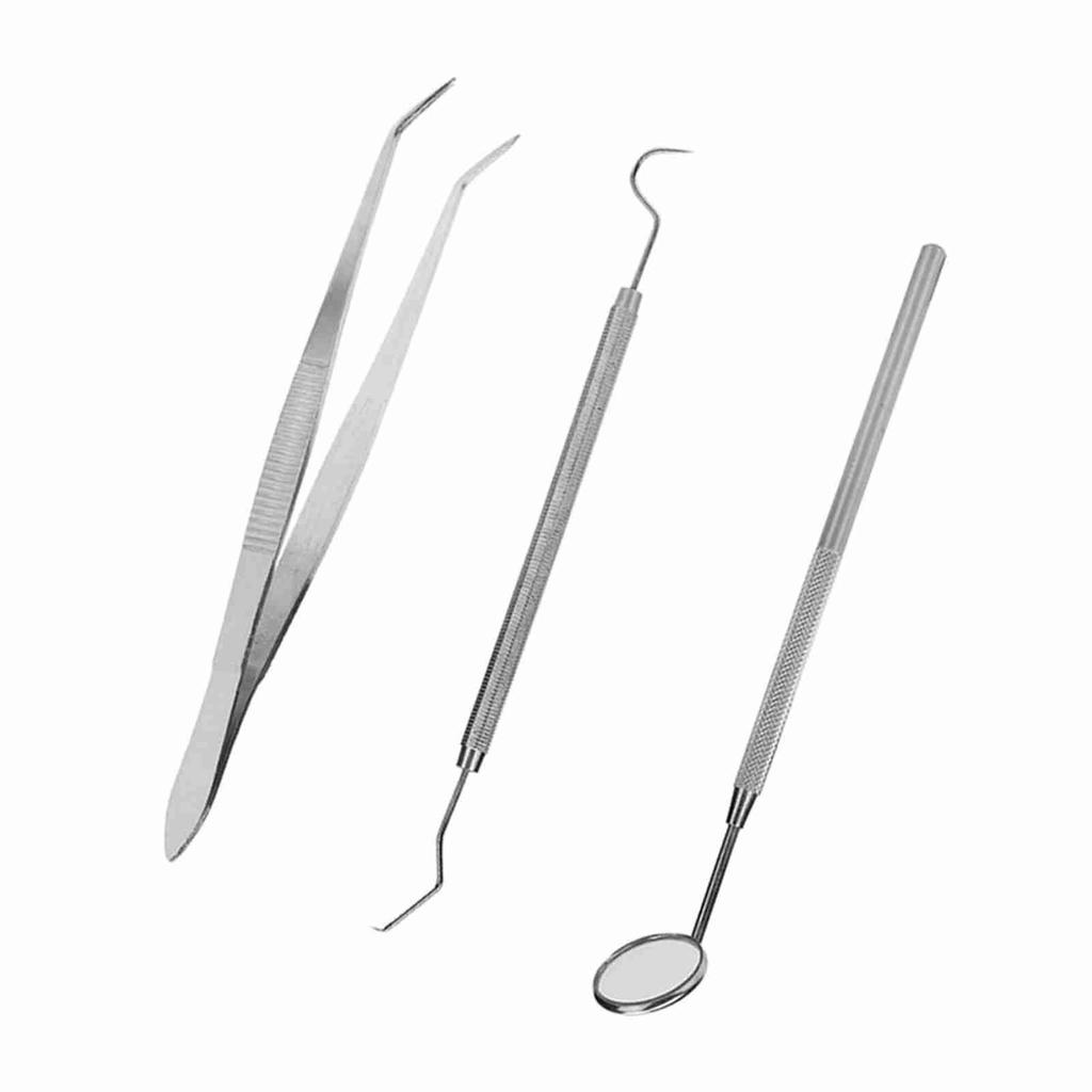 3pcs/set Stainless Steel Dental Tool Mouth Mirror Probe Plier Tweezer Teeth Clean Hygiene Kit