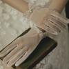 Elegant Sweet Women Summer Girl Bridal Short Wedding Gloves Pearl Finger Gloves Tulle Mittens Bow
