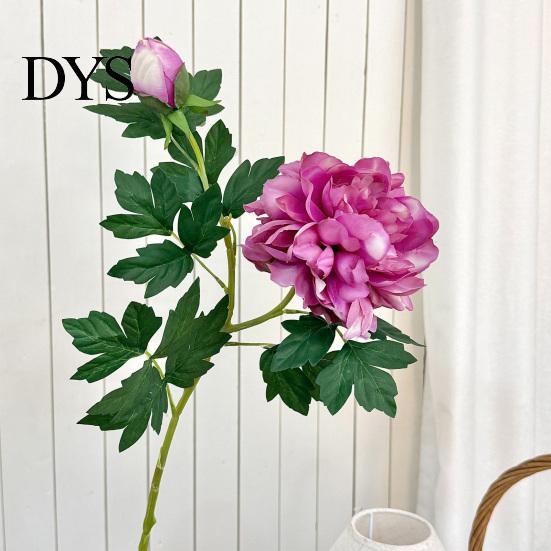 Elegant Home Floral Accents Artificial Peony Flower, Realistic 2 Heads Faux with 1 Bud, 29.9" Fake Silk Flower Arrangement Bouquet Stem for