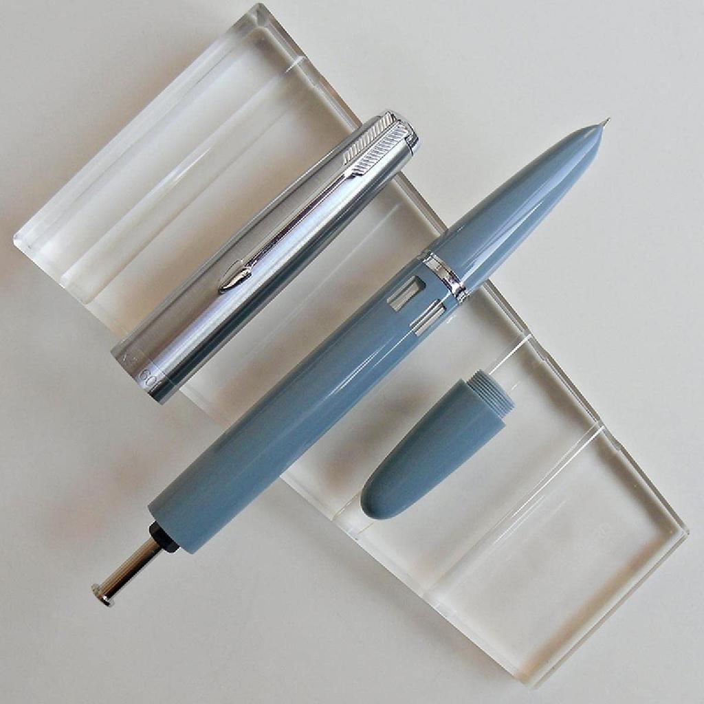Lake Blue 601 Steel Push Cap Vacuum Fountain Pen F Nib with Ink Window Accessories 0.5MM