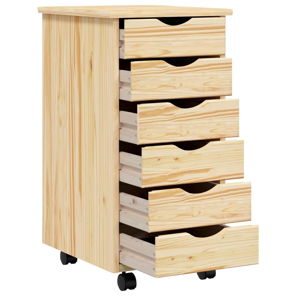 Rollbarer Aufbewahrungsschrank mit Schubladen MOSS Klarlack Finish 34 x 39 x 65,5 cm
