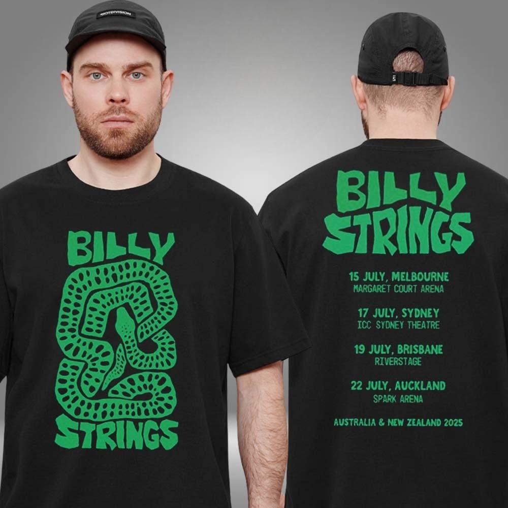 Эксклюзивный мерч Билли Стрингса Тур 2025 Австралия и Новая Зеландия Зеленая Змея Двусторонняя Унисекс Футболка S