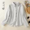 Artistic Cotton Linen Striped Long Sleeve Casual Loose Plus Size Shirt 2025