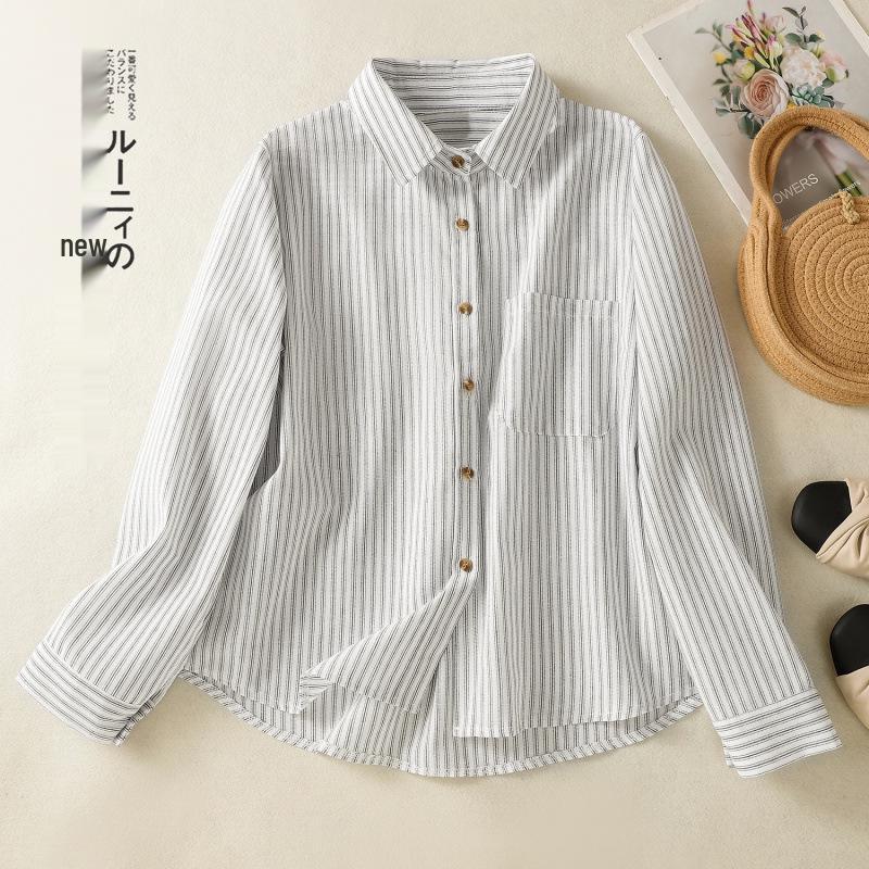 

Artistic 2025 Cotton Linen Striped Long Sleeve Casual Loose Plus Size Shirt L