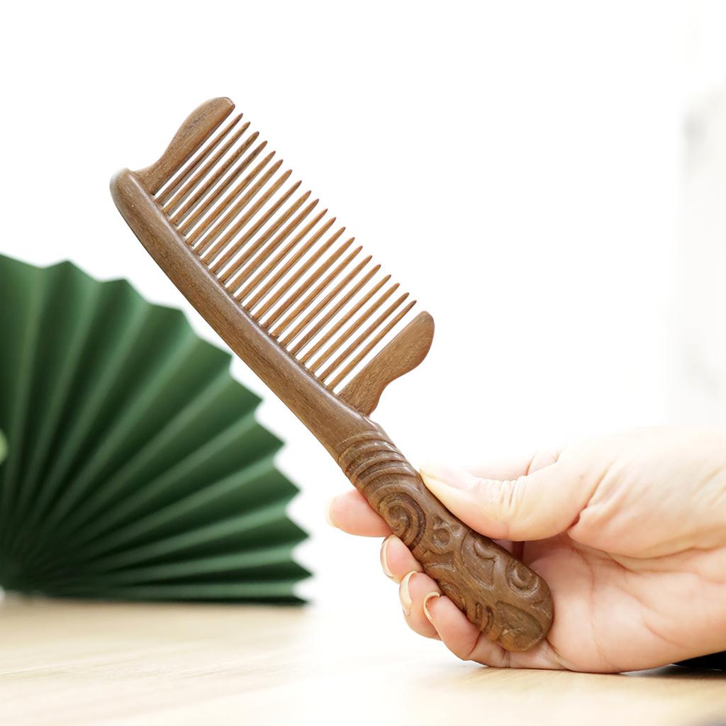 Sandalwood Engraved Tooth Shaving Comb Large Fine Tooth Women'S Straight Hair Comb Household Solid Wood Portable Gift Hair Comb