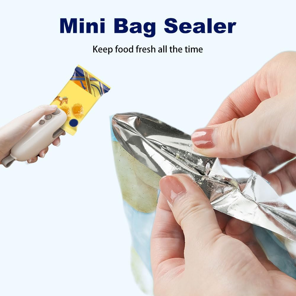 Mini Bag Sealer, Upgrade 2 In 1 USB Rechargeable Chip Bag Sealer Heat Seal Tool, Portable Heat Vacuum Sealers Food Sealer Bag