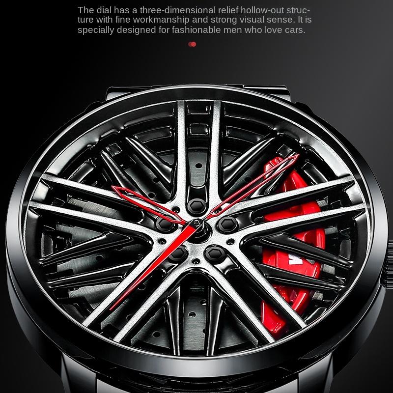 SVJ Genuine Car Wheel Hub Men's Watch Three-dimensional Brake Hollow Personality Dial Sports Car Modified Black Technology Waterproof
