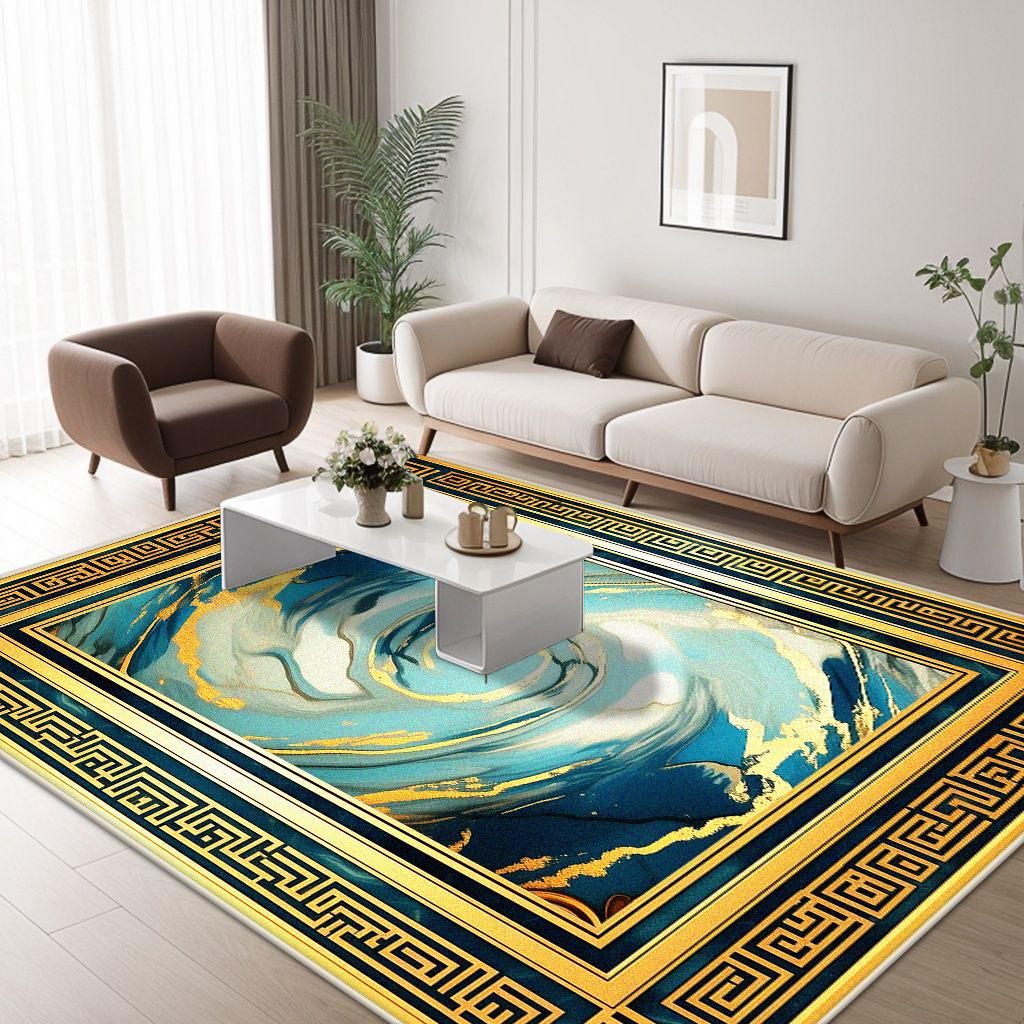 Modern Golden Border Home Decoration Luxury Living Room Rugs Antiskid Carpet for Rooms Soft Big Size Sofa Table Mat Easy Clean