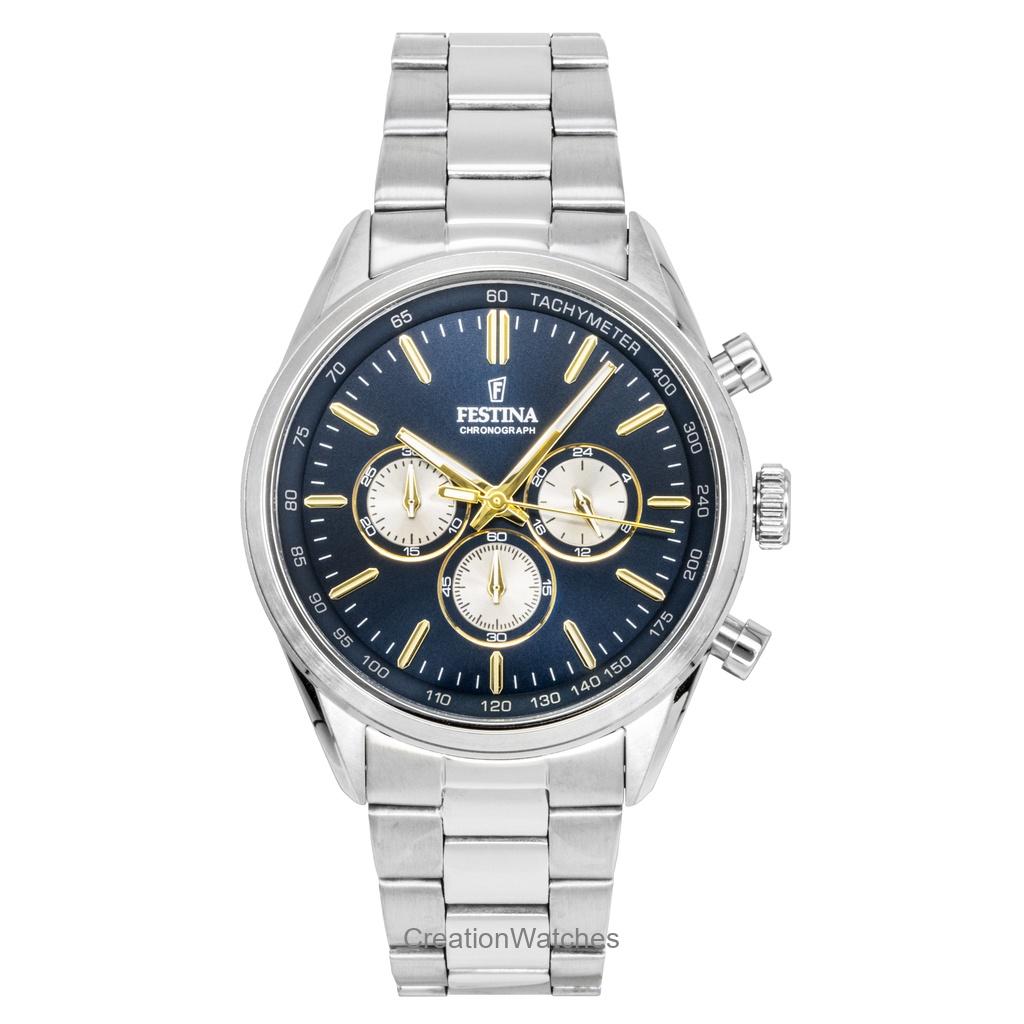 

Мужские часы Festina Timeless Chronograph из нержавеющей стали с синим циферблатом, кварцевые F16820-C синий