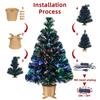 24 Inch Green Pre-lit Mini Fiber Optic Tabletop Artificial Christmas Tree with LED Lights Gold Base Xmas Table Top Tree