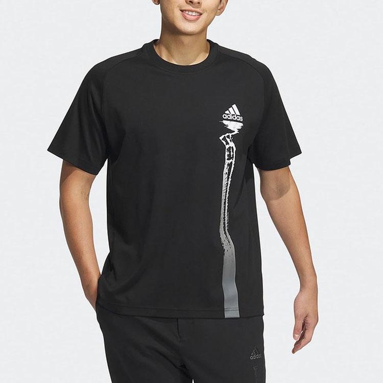 Adidas Logo Letter Print Pattern Round Neck Short Sleeve T-Shirt Men T-Shirts Black JF0798