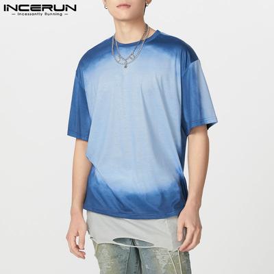 Oversized Men Round Neck Short Sleeve Gradient Casual Loose T-Shirts Tops