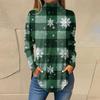Women's Fashionable Loose-Fit High-Neck T-Shirt With Christmas Print Long-Sleeved Top
