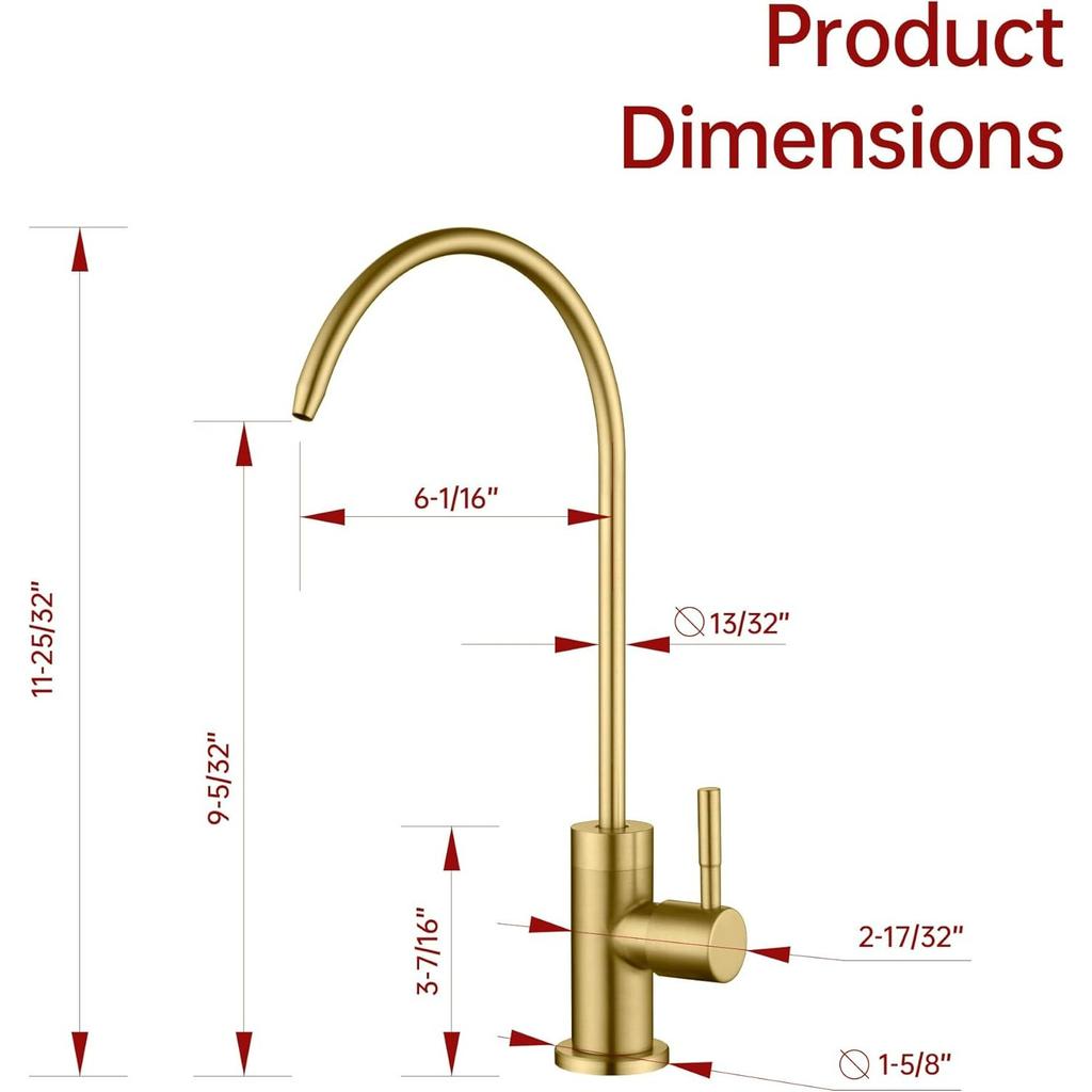 NSF Certification 100% Lead-Free Kitchen Water Filter Faucet SUS304 Stainless Steel, Brushed Gold Drinking Water Faucet for Kitchen Sink