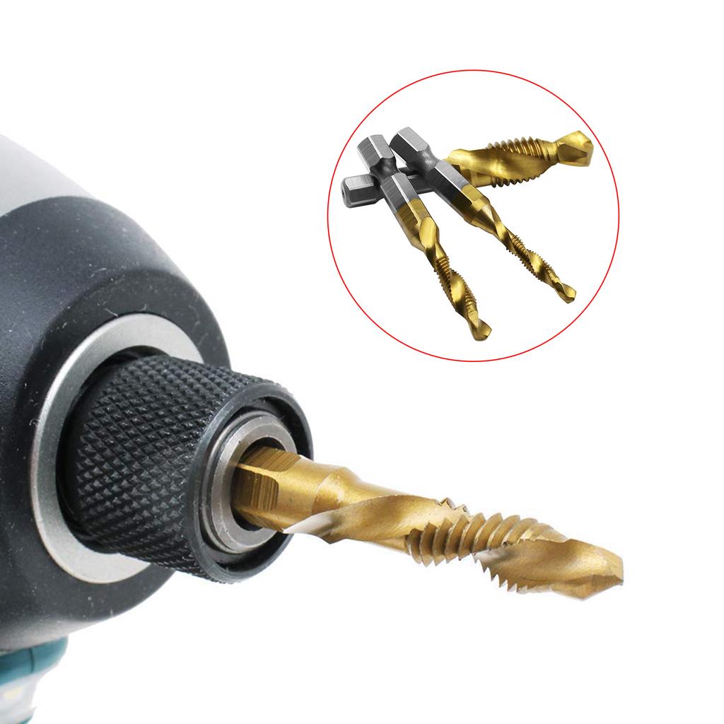 Titanium Coated Hexagonal Handle Drill Bits Tap Set (6pcs) Perfect for Creating Thread In a Variety of Surfaces M3M10