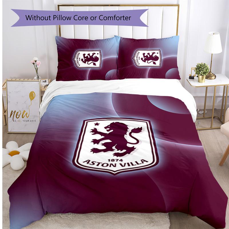 Set Lenzuola Stampato Aston Villa Football 3 Pezzi, Comodo Set Copripiumino per Camera da Letto Amico della Pelle