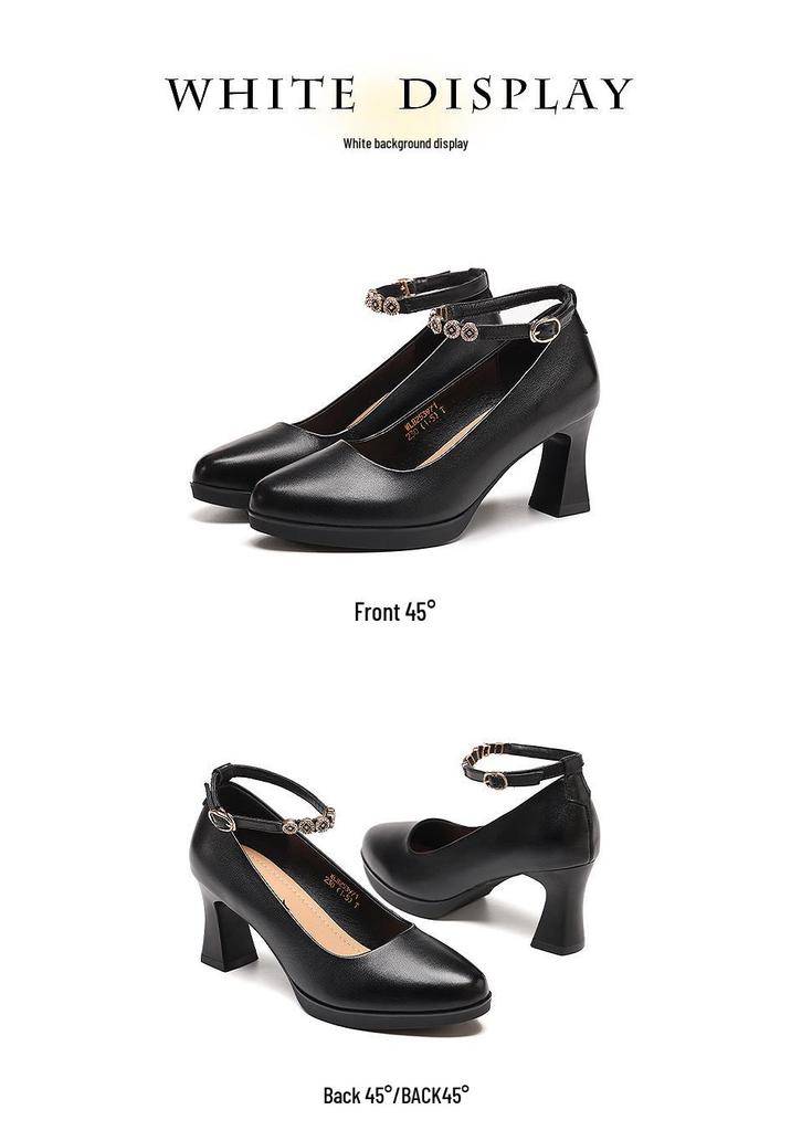 Red Dragonfly Women's Chunky Heel Mary Janes - Summer Casual Genuine Leather High Heels.