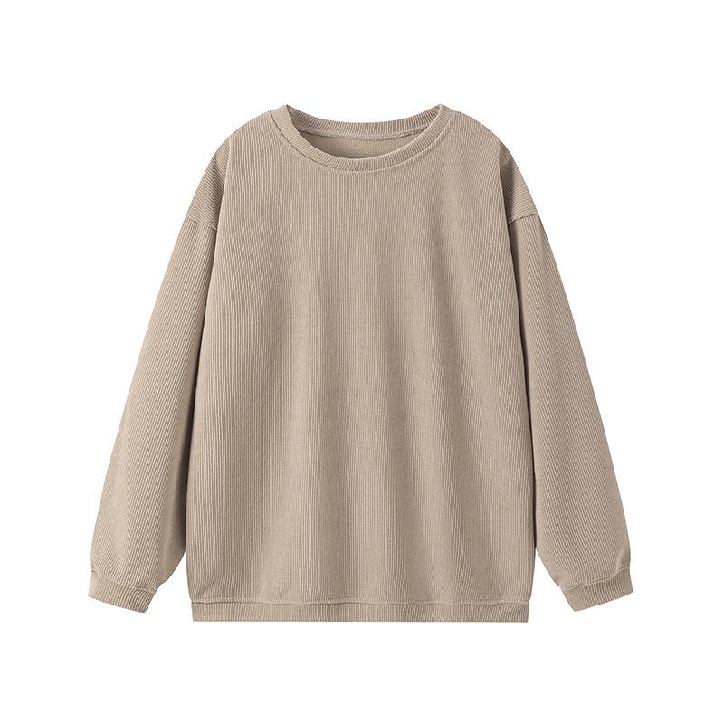 Women's Autumn/Winter Corduroy Round Neck Sweatshirt - Casual Long Sleeve Fashion Pullover