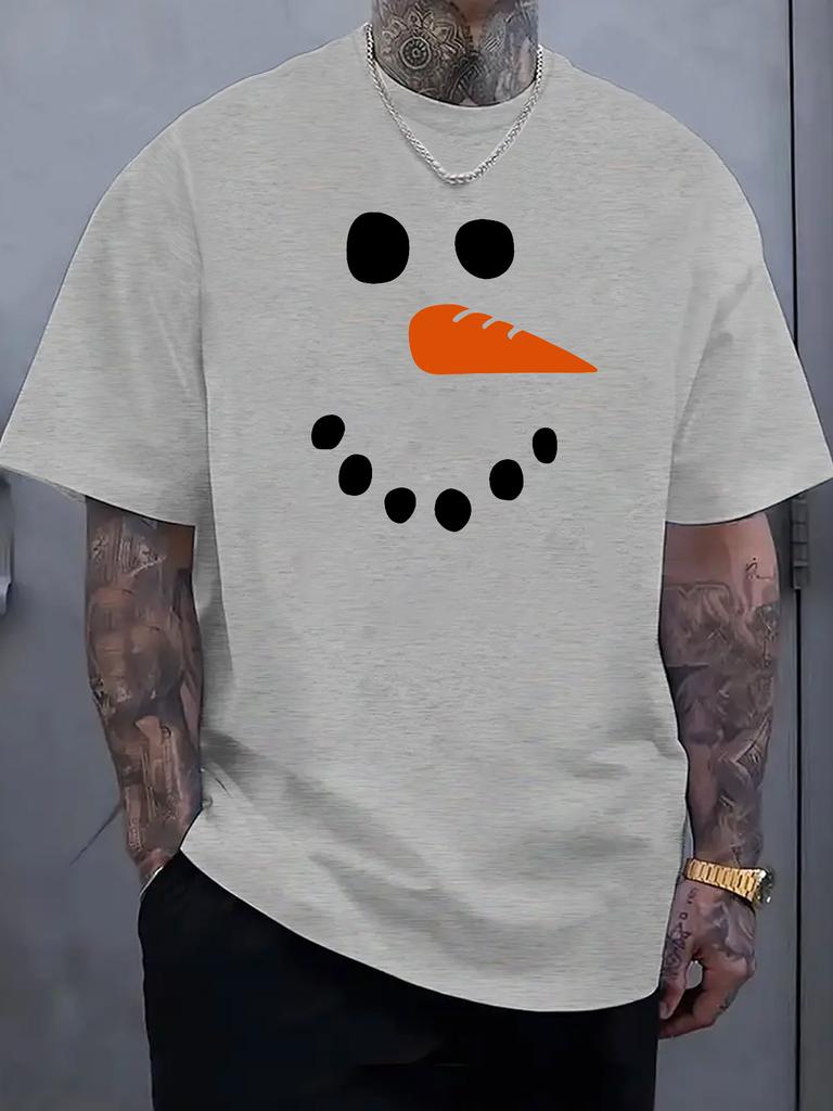 Summer Male Casual White T Shirt Minimalist SnowUnisex Face Print Soft Cotton Short Sleeve Funny Holiday Daily Wear Top