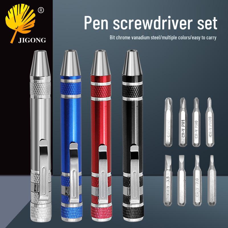 Magnetic 8-in-1 Pen-style Screwdriver with High-Density Bits