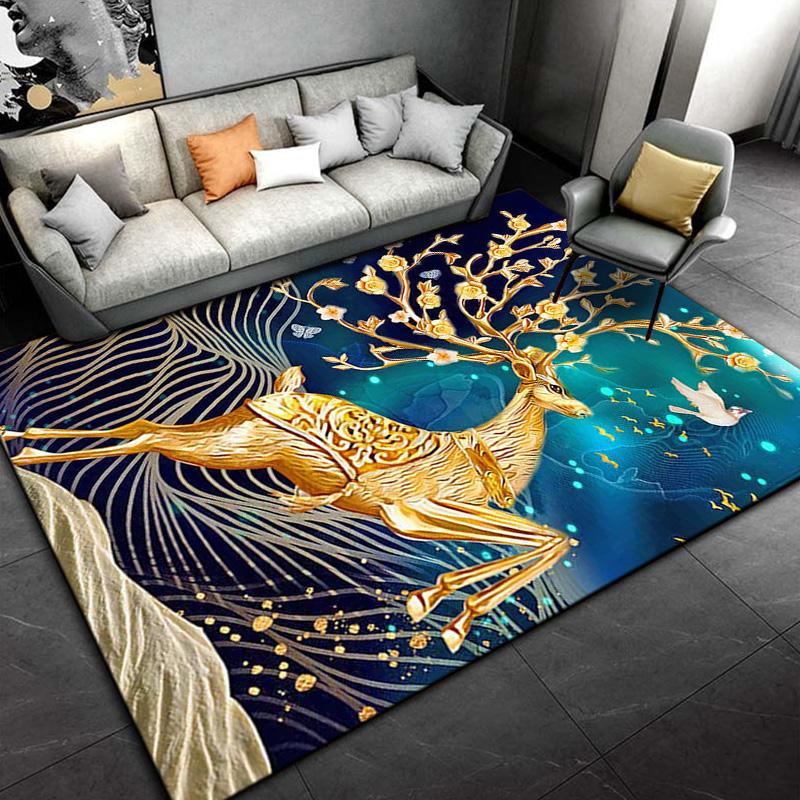 3D Cartoon Nordic Elk Reindeer Area Rug,Carpet Rug for Living Room Bedroom,Child Play Non-slip Floor Mat Sofa Doormat Decoration