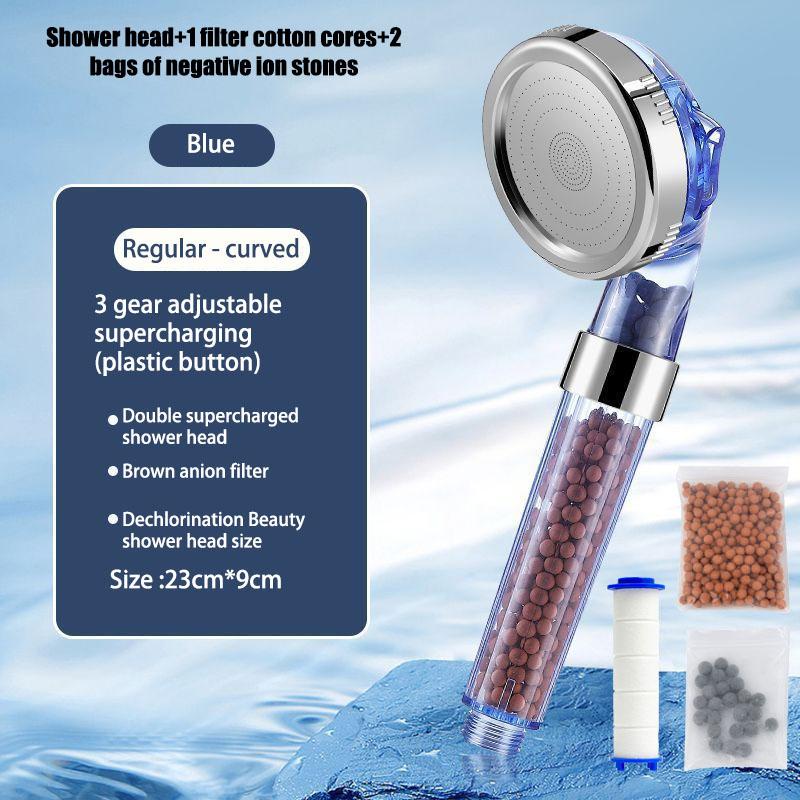 Showerhead 3-speed Adjustment Portable Shower Filter Negative Ion Stone Shower for Bathroom Items Bath Accessories Showers Parts