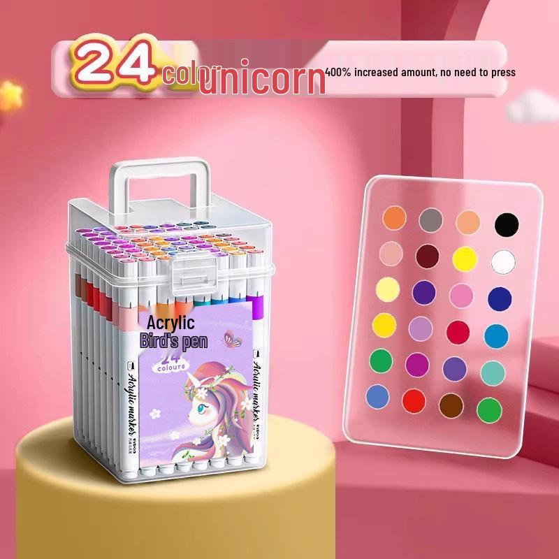 36-Color Waterproof & Washable Acrylic Marker Pens for Elementary Students: Opaque, Stackable, and Ideal for Children's Art Projects