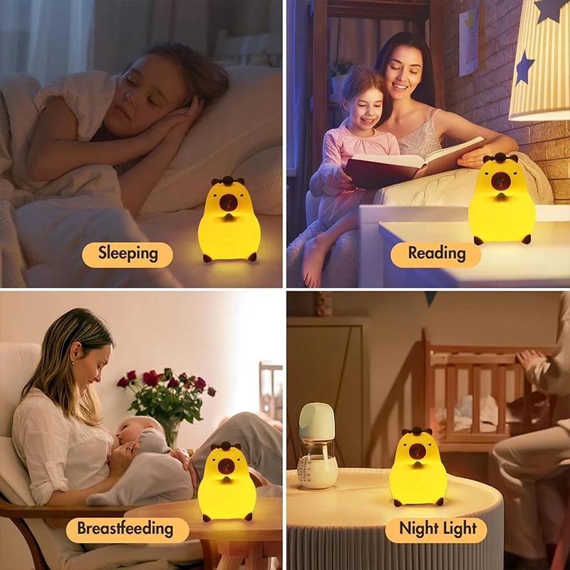 Capybara Night Light, Nursery Lamp, 7-Color RGB & 3-Level Warm Dimmable, Tap Control, 30Min Timer, 100% Safe &Soft Silicone