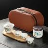 Suet jade white porcelain kung fu tea set cover bowl teacup outdoor portable travel tea set