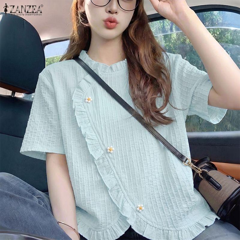 ZANZEA Women Casual Round Neck Solid Color Loose Short Sleeve Blouse