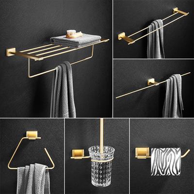 Brushed Gold Bathroom Accessories Towel Rack,Paper Holder Toilet Brush Holder,Towel Ranger,Hooks Brass  Bath Hardware Sets