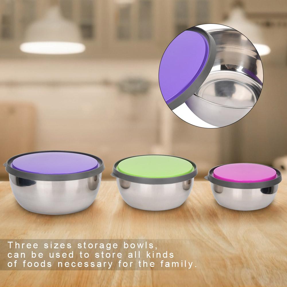 3Pcs Stainless Steel Seal Bowl with Lid Food Storage Box Container Kitchen Tool