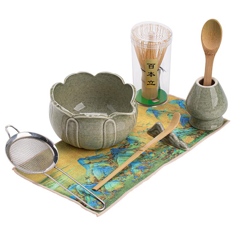 8pcs Home Easy Lotus Shaped Matcha Tea Set Tool Stand Kit Bowl Whisk Scoop Gift Ceremony Traditional Japanese Accessories