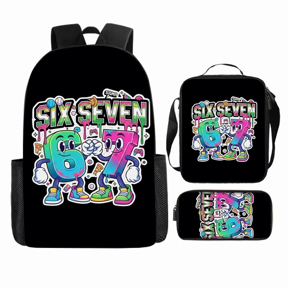 Luxury Popular Cool Novelty 67 six seven 3D Print 3pcs/Set pupil School Bags Laptop Daypack Backpack Lunch bag Pencil Case
