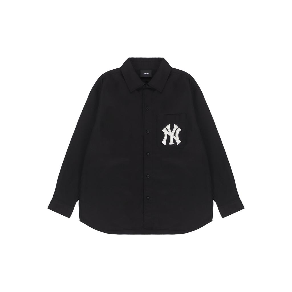 MLB New York Yankees Back Logo Letter Emblem Pattern Long Sleeve Shirt Unisex Shirts Black 3AWS03121-50BKS