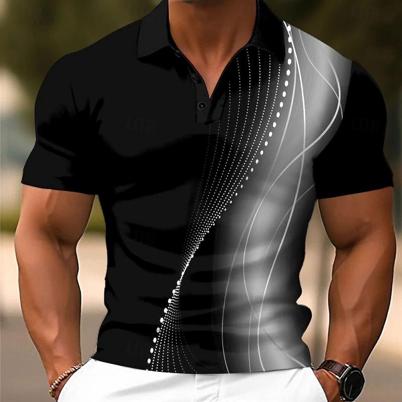 

Мужская футболка-поло с цветными полосками, напечатанная на 3D-принтере, с текстурным узором, с короткими рукавами, летняя, уличная, с лацканами, на пуговицах, свободного кроя, топы 6XL