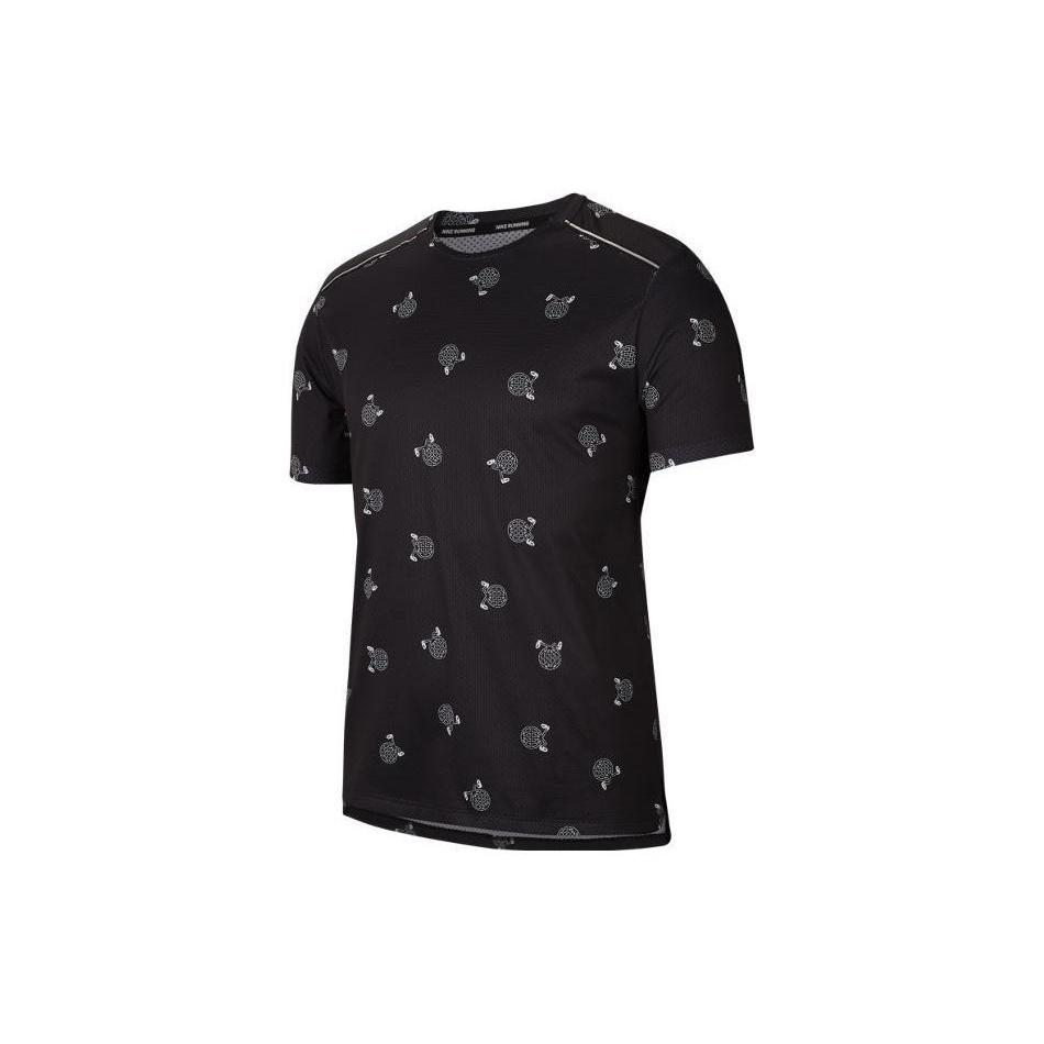 Men s Nike Pattern Logo Printing Round Neck Sports Short Sleeve Black T-Shirt CJ5408-010