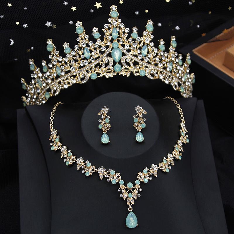 3 Piece Bridal Crown Jewelry Sets for Women Princess Tiaras Set Necklace Earrings Wedding Bride Jewelry Costume Accessories