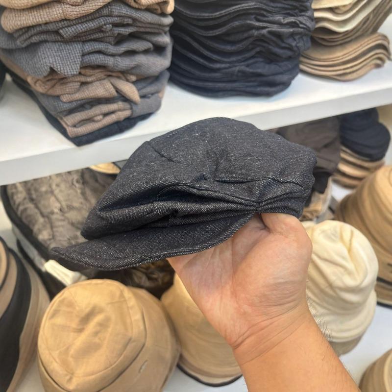 New niche design flipped-brimmed denim beret women's big head circumference showing face small newsboy hat