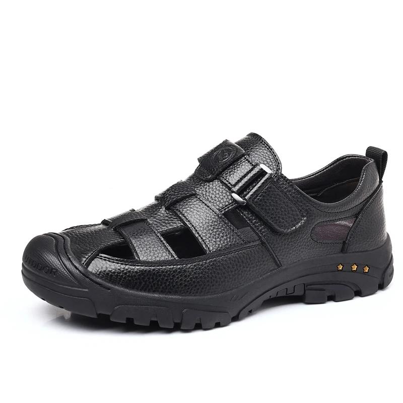 

Fashion Summer Mens Breathable Genuine Leather Sandals High Quality Ultra-light Breathable Soft Comfortable Mature Men Beach Casual Shoe 44 чёрный