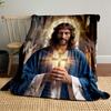 Sacred Figure with Glowing Cross DesignFlannel Blanket for Bedroom, Living Room, Sofa, and Nap