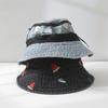 Butterfly Pattern Denim Bucket Hat Wide Brim Sun Hat Breathable Beach Hat  Spring and Summer