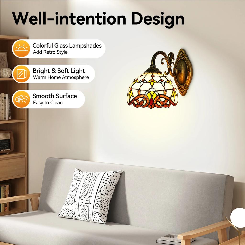 Elegant Baroque E27 Wall Mount Lamp W/ Glass Sconce - Vintage Victorian Style Indoor Lighting Fixture for Bedroom & Living Room