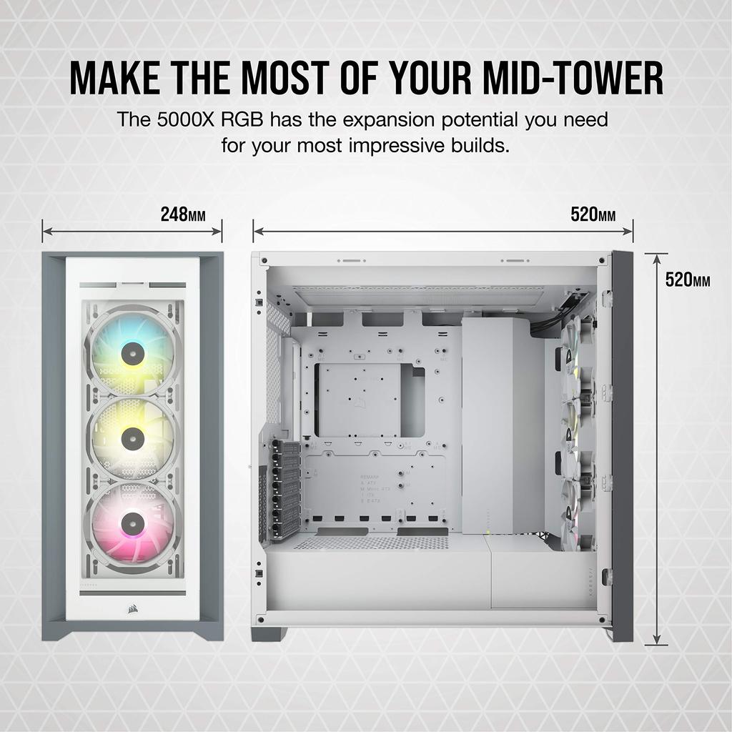 CORSAIR iCUE 5000X RGB ATX White Mid-Tower Case, CC-9011213-WW
