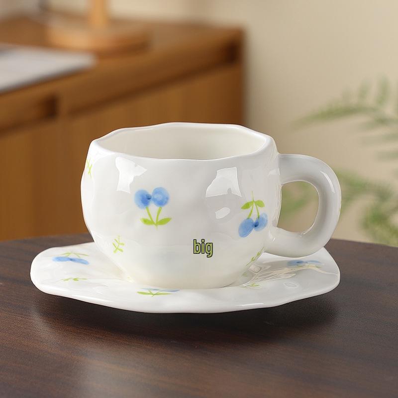 Korean Hand-Painted Ceramic Cup & Saucer Set - Creative Irregular Design for Coffee & Tea