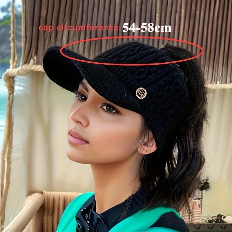 Winter Knitted Earflap Hat for Women Fashion Warm Baseball Cap with Visor Windproof Outdoor Sport Ponytail Hat Winter Accessory