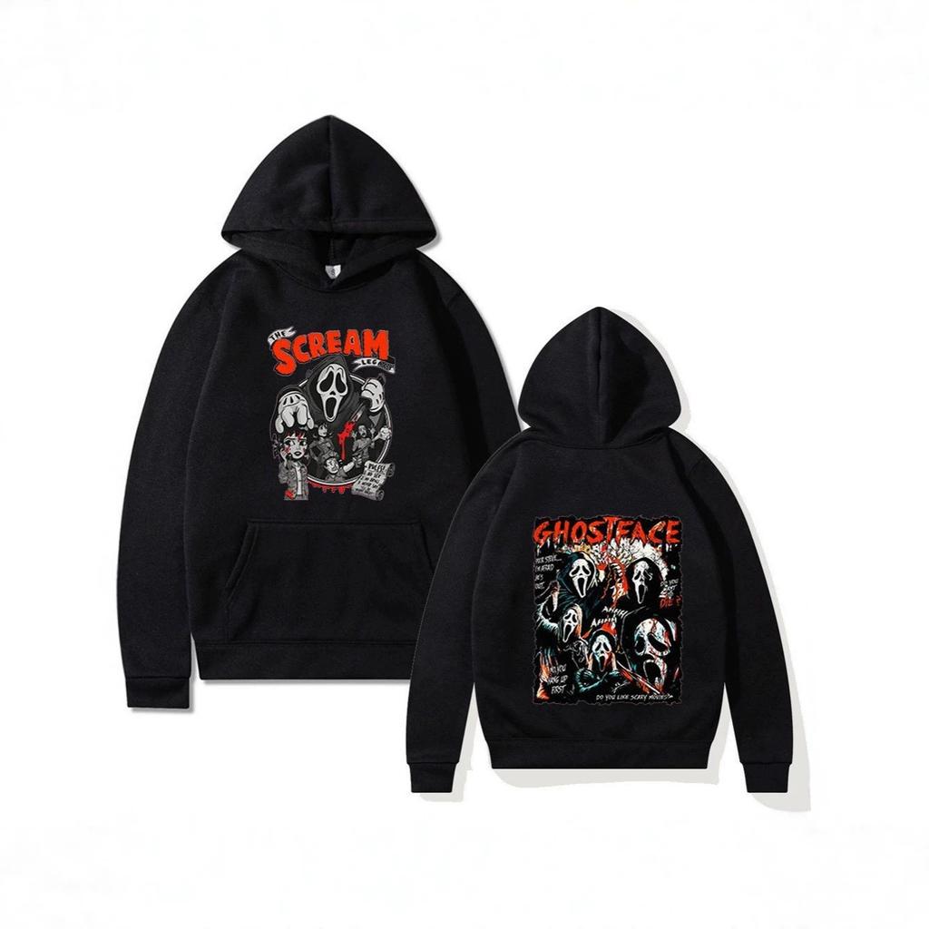 2026 Screams, Surrounding Cartoon Printed Sweater Autumn and Winter Casual Versatile Men's and Women's Long-sleeved Hoodie