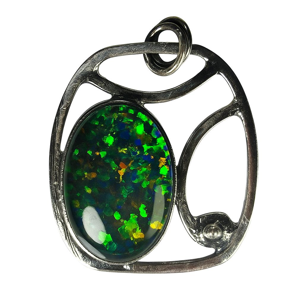38.70 Ct Natural Aurora Fire Opal Oval Certified 925 Sterling Silver Pendant