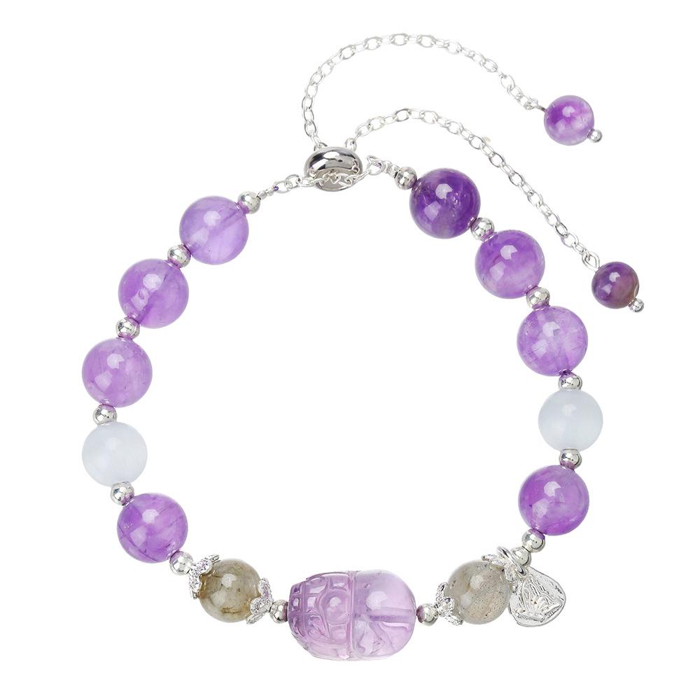 Amethyst Crystal Beaded Bracelet with Lucky Abacus Charm - Elegant DIY Handmade Jewelry for Women