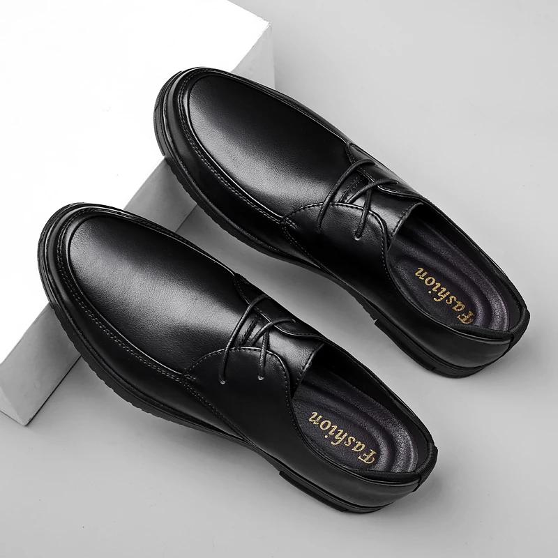 Модная весенне-осенняя простая мужская модельная обувь с острым носком и увеличивающей — фото 4